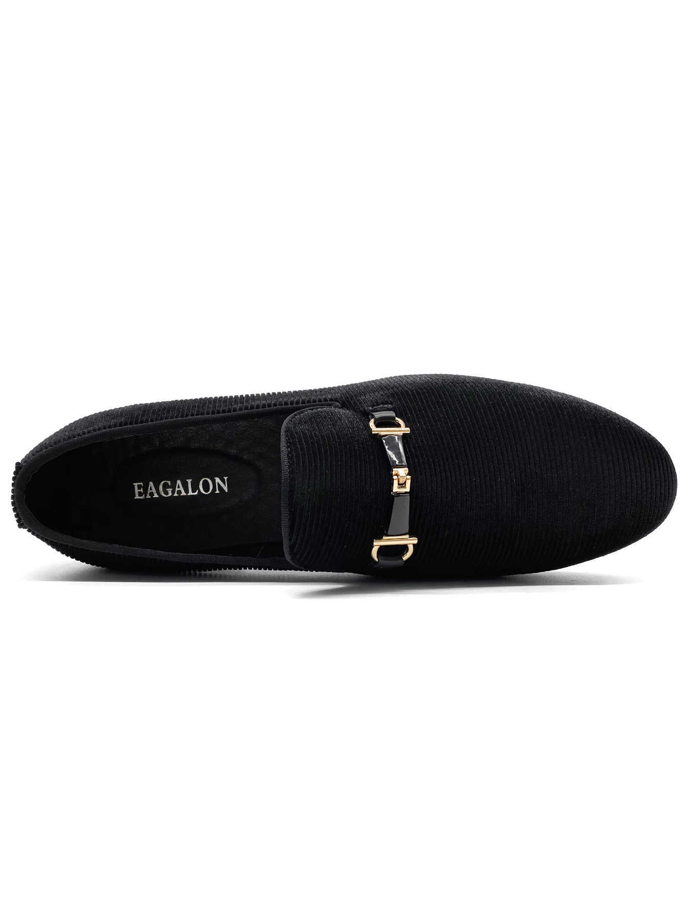 Men's Black Corduroy Velvet Loafers with Gold Embellishment Luxury Dress Shoes with Red Bottom Vintage Corduroy Slip-On Loafers