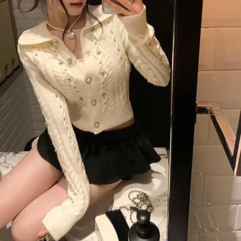 Patchwork Cardigan Y2k Spicy Outerwears Long SLeeve Knit Sweater Lapel NeCK Women CloTHing New Twist Cardigans M260306