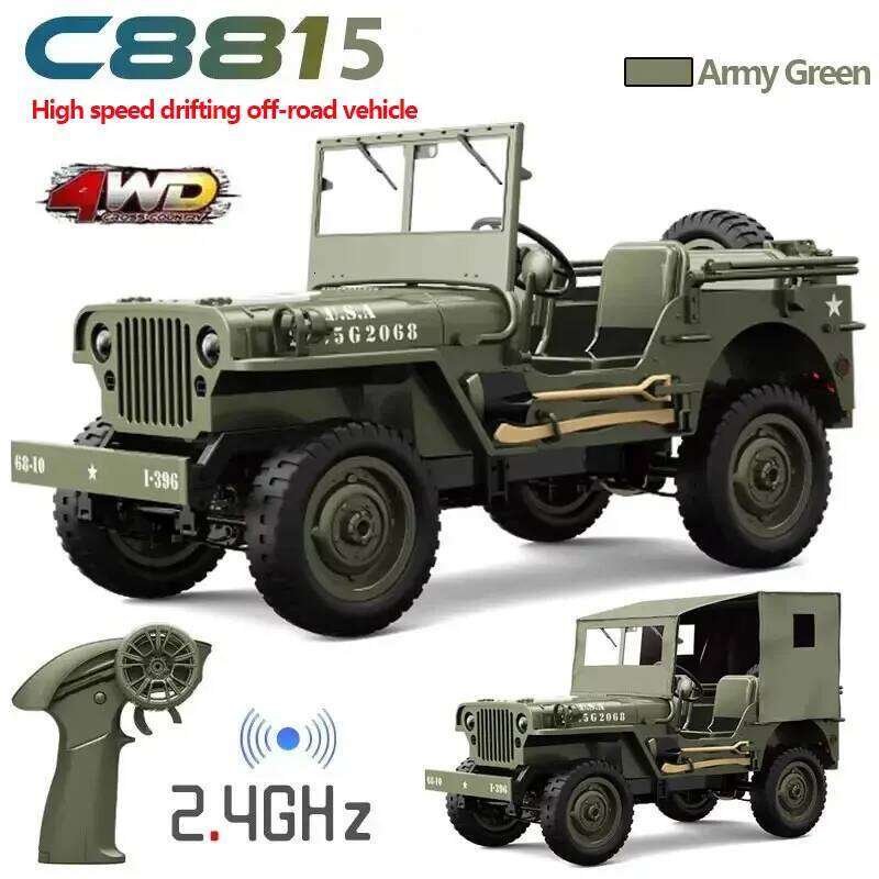 C8815 1/10 WILLYS Rc Car 1941 4WD RTR Crawler Climbing Scale Military 2.4G Truck Offroad Vehicle Adult Toys Gift For Kids C260305