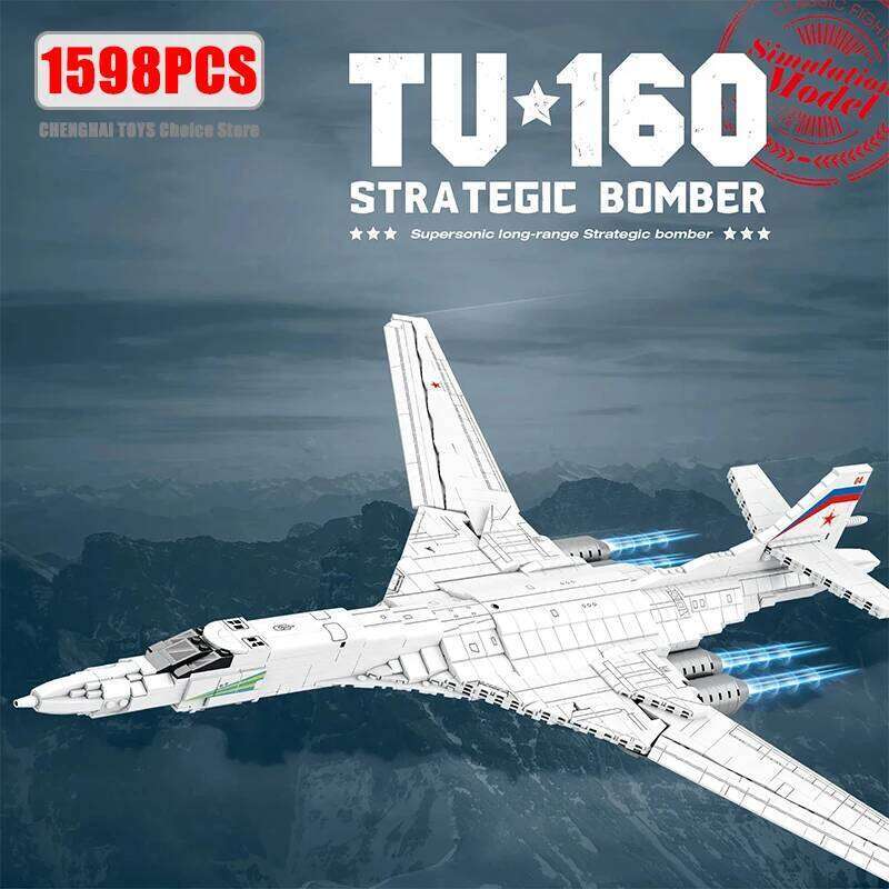 1598PCS Military Weapon TU-160 Strategic Bomber Model Building Blocks MOC Childrens Creative Bricks Set Toys for Kids Gifts Z260306
