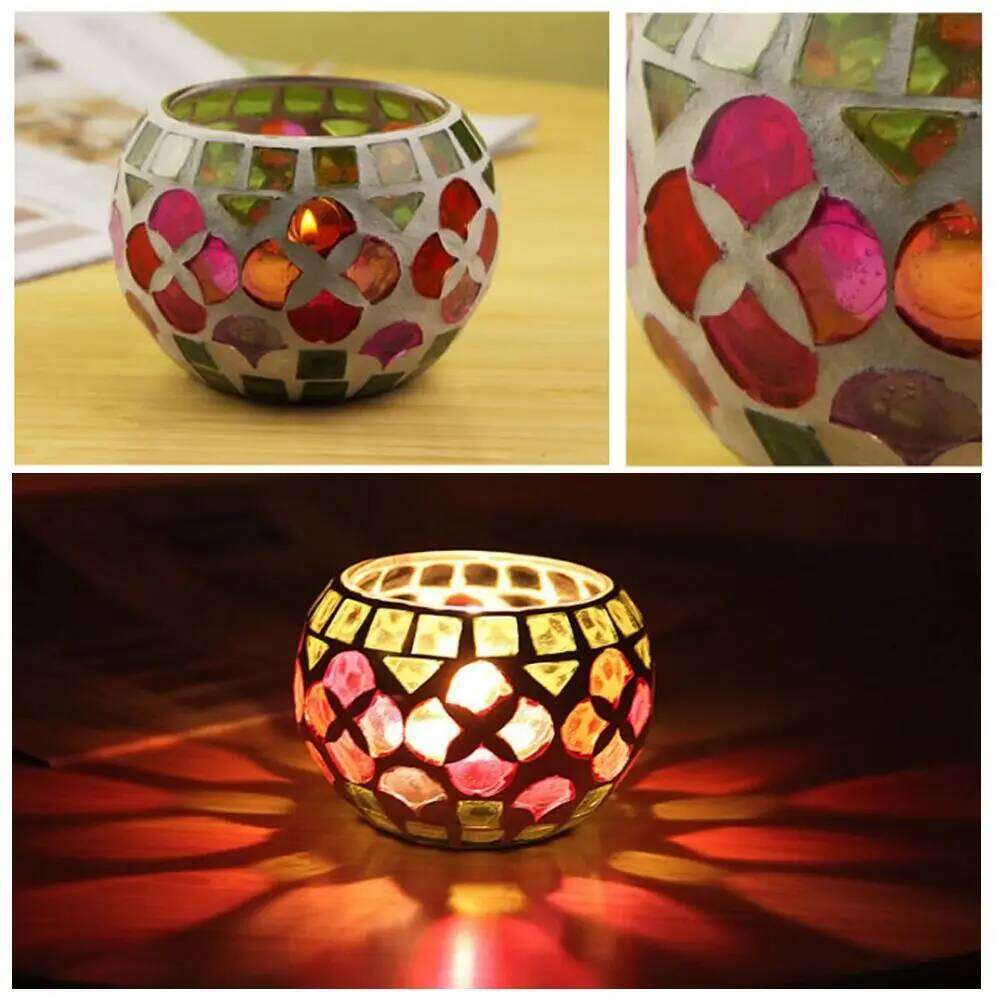 Moroccan Mosaic Glass Votive Candle Holder Tea Light Candelabra Candlestick Home Decor Tabletop Centerpiece XJ260305