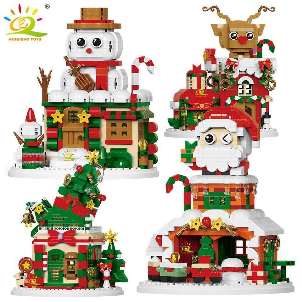 HUIQIBAO Christmas Elk Deer Santa Claus Building Blocks City Snow House Xmas Tree Decor. Bricks Set Toys for Children Kids Gift Z260306