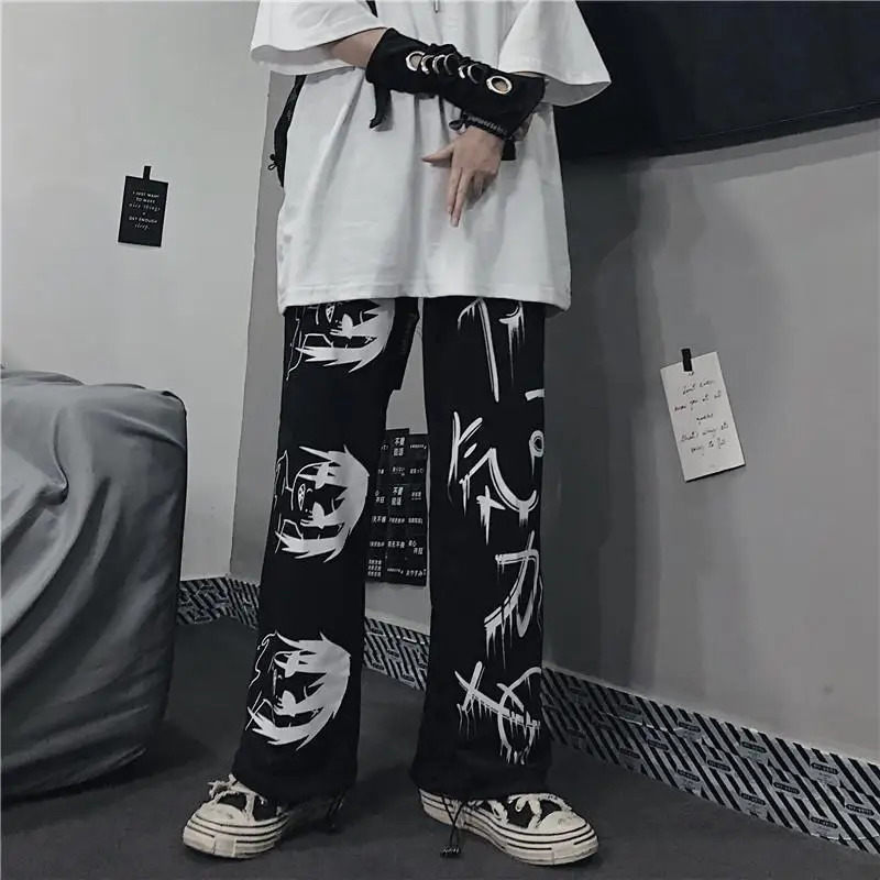 Black Japenese Printed Anime Y2k Sweatpants Male Streetwear Wide Leg Oversize Baggy Pants Casual Sport Causl Trousers Men 260303