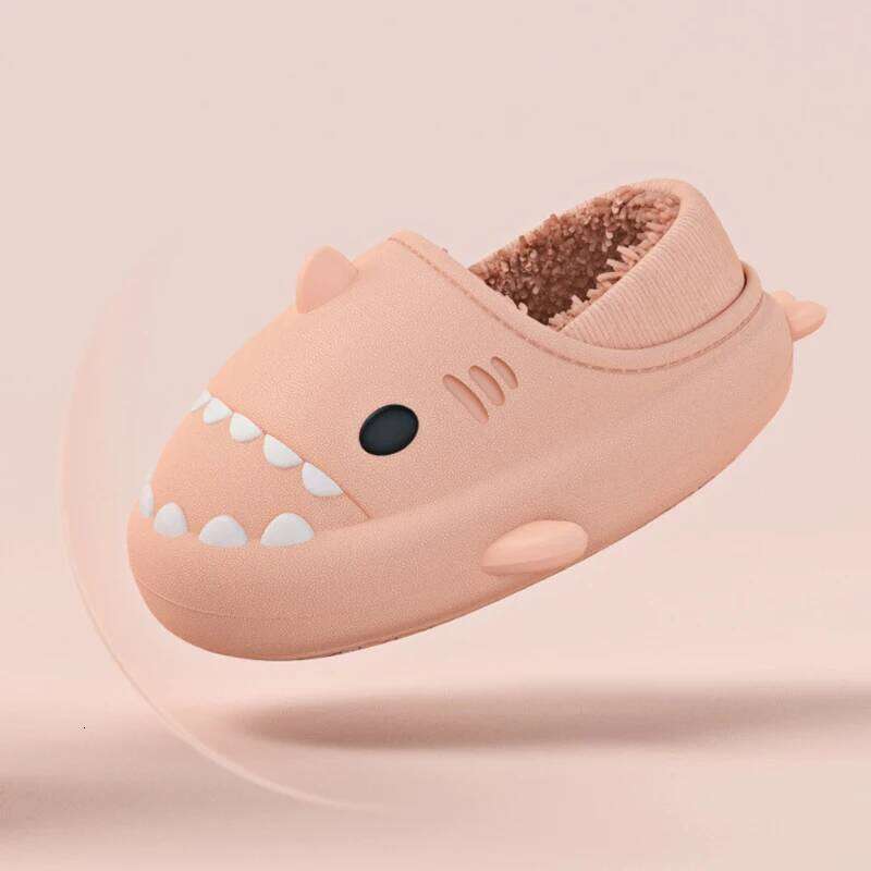 Litfun Winter Lining Cartoon Shark For Women Men Cotton Slides Waterproof Platform Plush Cozy Warm Men's Slippers