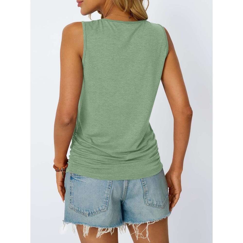 Womens Tank Tops 2026 Sleeveless Square Round Neck Ruched Spring Designer Summer Tee Shirts Basic Outfits Trendy Clothes