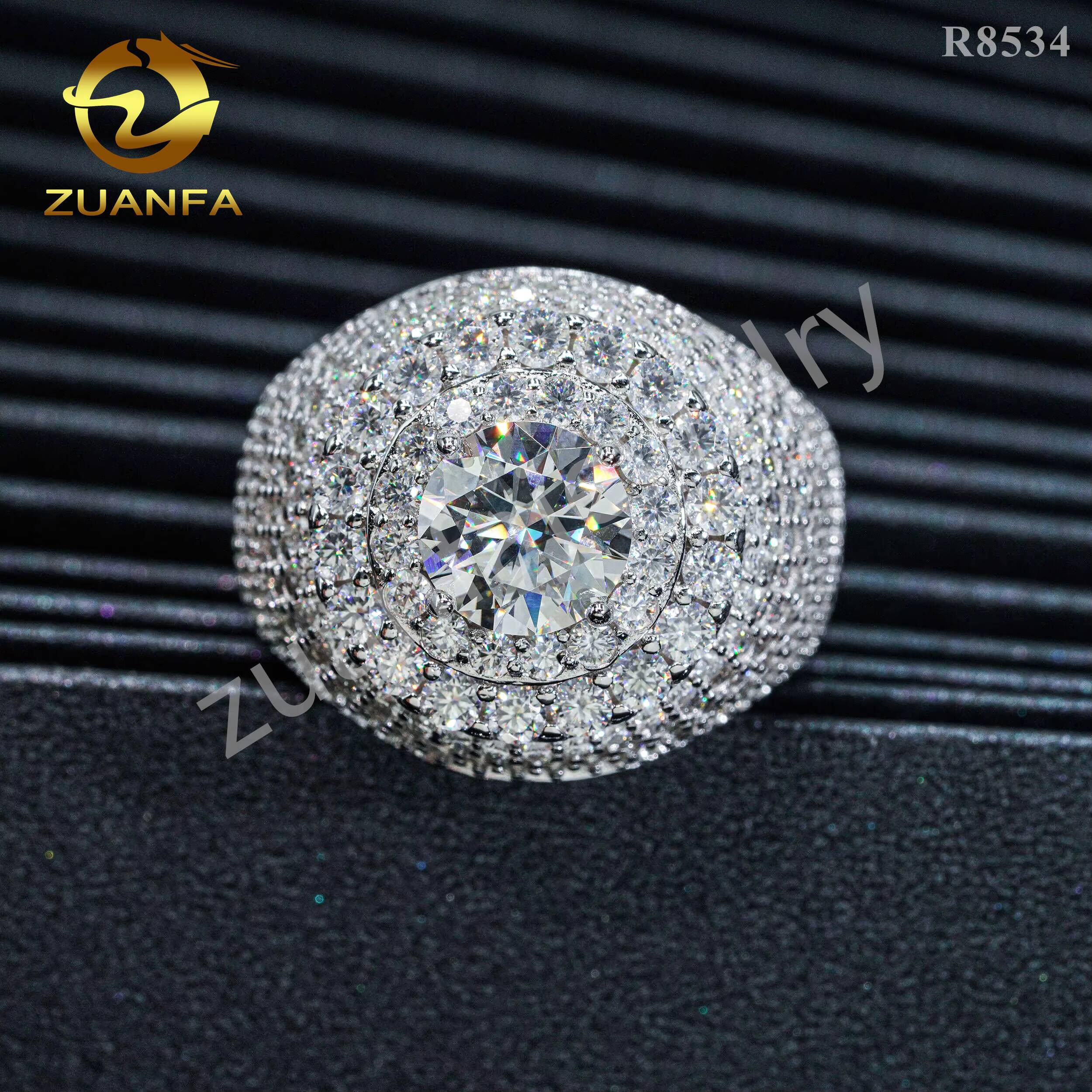 Fashion Fine Jewelry Central Cluster Ring Real Gold Plated 925 Silver Rings Men Iced Out VVS Moissanite Ring