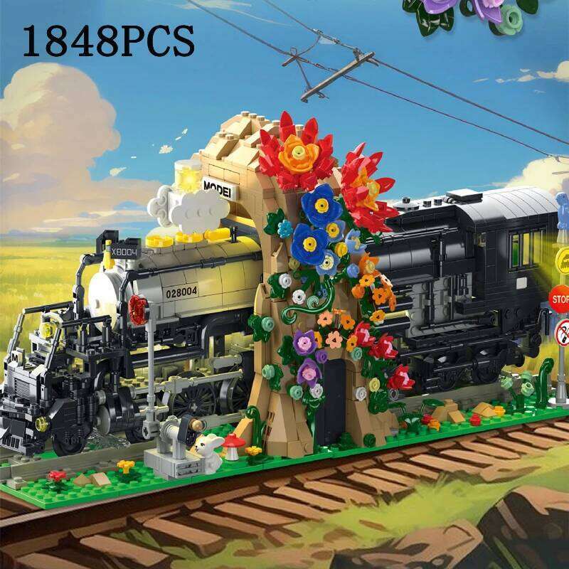 1848Pcs Big Boy Train Building Blocks Model Flower Sea Locomotive Bookend MOC Bricks Puzzle Toys Adults Childrens Birthday Gifts Z260306