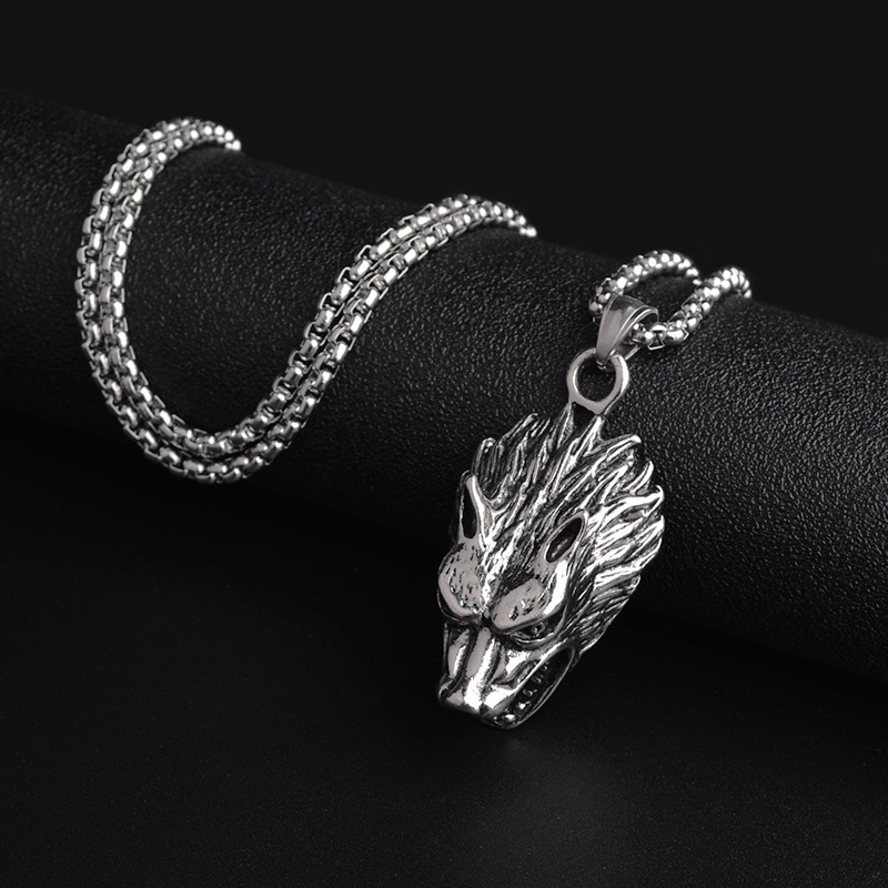 Necklace Wolf Head Titanium Steel Men's Necklace Non-Fading European and American Hip-Hop Alloy Necklace Pendant Personality Punk Accessories Nec