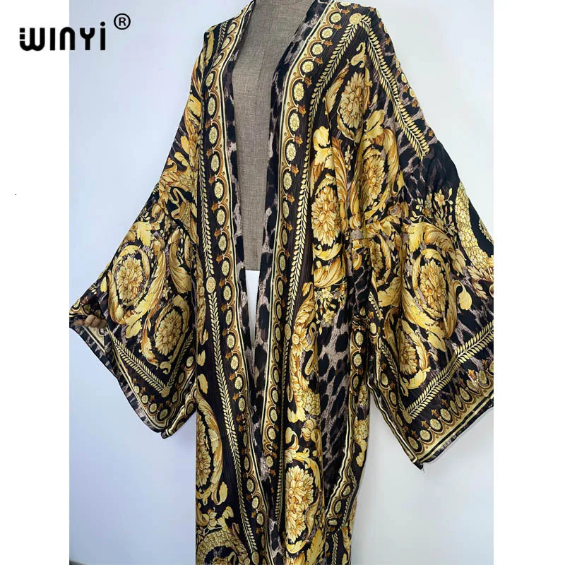 WINYI 2024 vestido longo Women Cardigan robe Cocktail sexcy Boho Maxi African Holiday Batwing Sleeve Silk Robe 260228