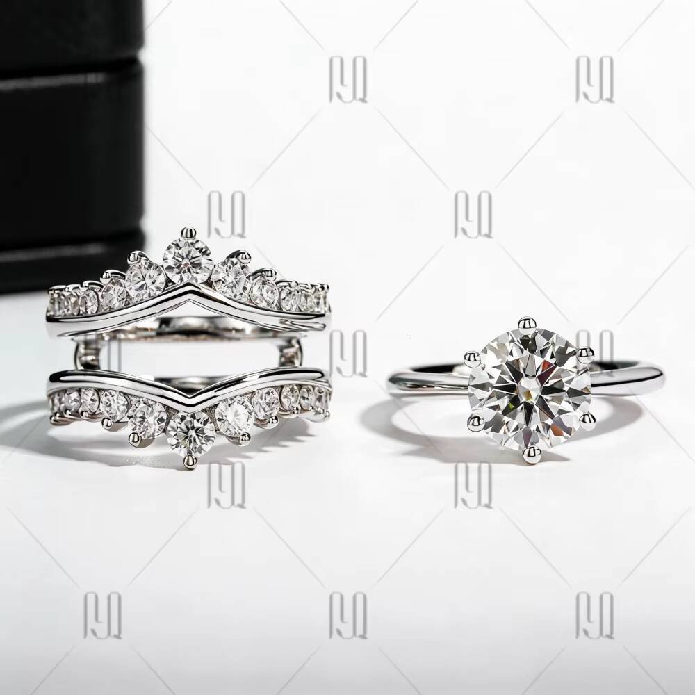 PYQ Luxury 3 Moissanite Ring Set 925 Sterling Silver Subtle High-End Wedding Exclusive Design