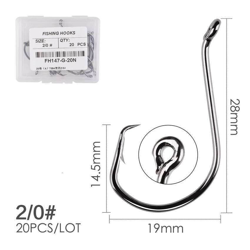 20pcs/box Offset Circle Carp Fishhook Jig Big Barbed Hook High Carbon Steel Fishing Hooks Tackle S260305