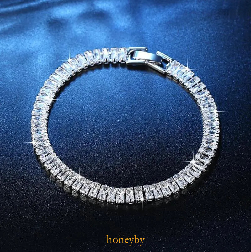 Link Bracelets Rectangle Moissanite Tennis Bracelet For Women 925 Sterling Silver Gemstone Bangle Wedding Sparkles Lab Diamond