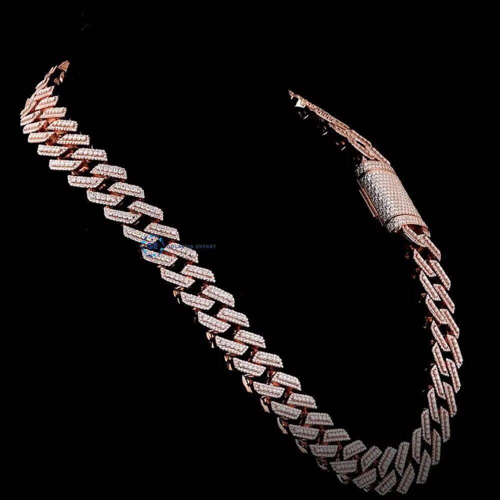 Moissanite Iced Out Sterling Silver Rose Gold Plated Cuban Luxury Hip Hop Necklace Fashion Chains for Unisex