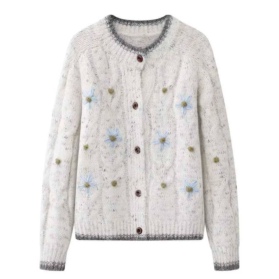 Womens Knit Cardigan Embroidery Flower Sweater M260306