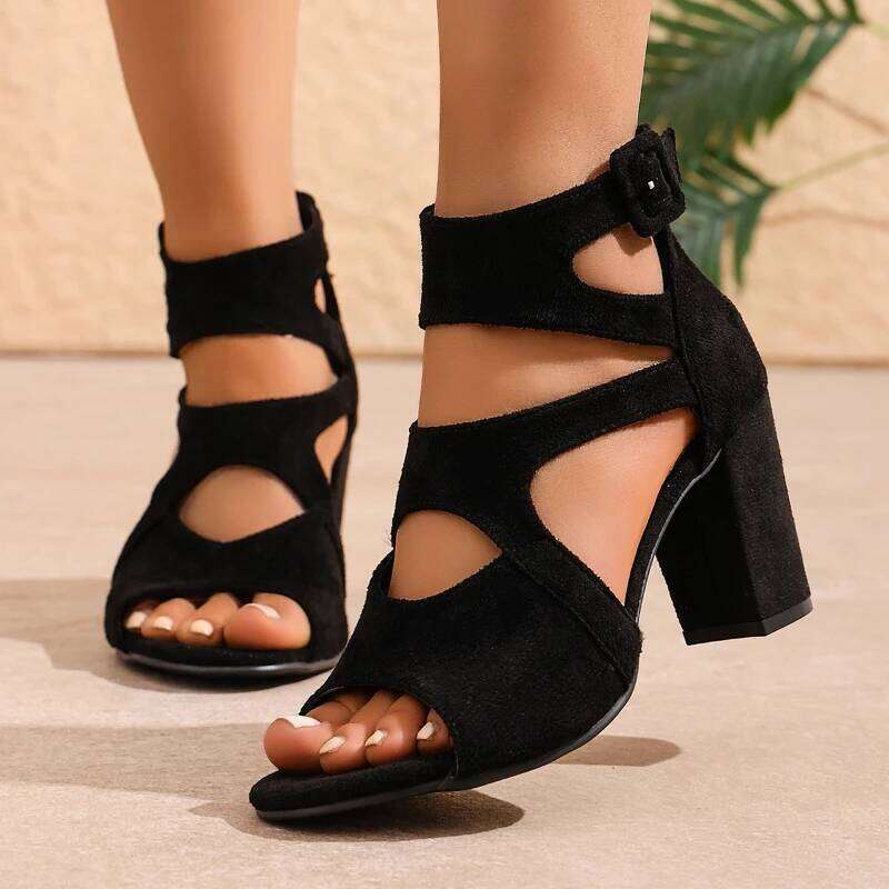 2025 New Fashionable Hollow Design High Heel with Open Toes, Casual and Comfortable Women's Sandals