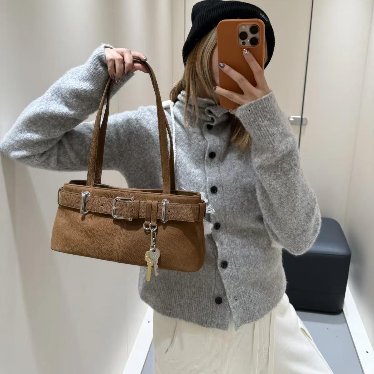 2026 Korean Blogger's Same Style Underarm Biker Bag For Women, Niche High-end Feel, With Key Belt Buckle, Single Shoulder Handbag, Luxury Handbag