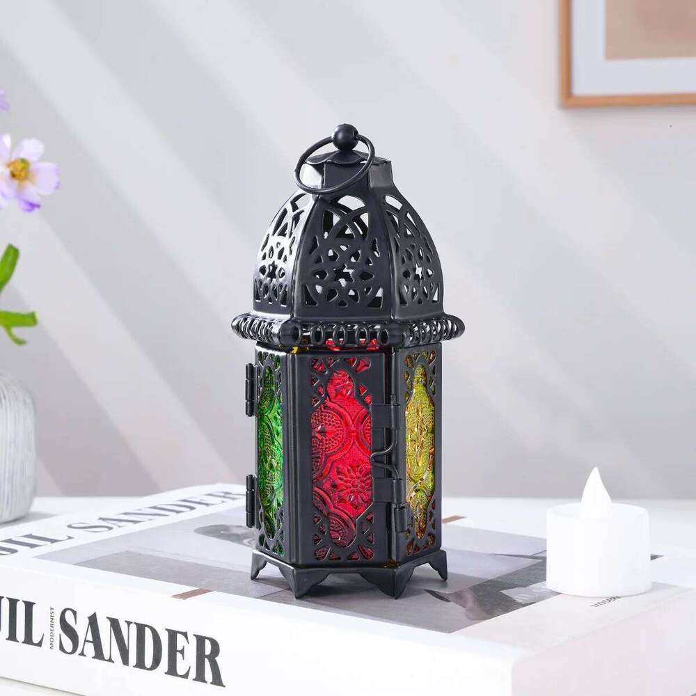 1PC, European retro ironwork hollowed-out Moroccan decorative glass candlestick, suitable for home and restaurant XJ260305