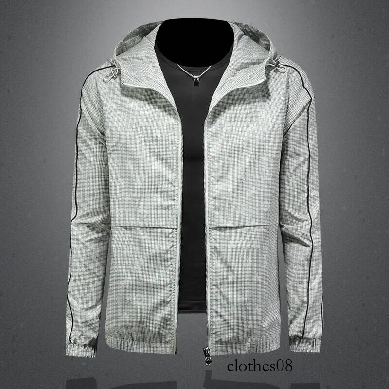 Spring 2026 Men's Large Size Printed Hooded Jaet Thin Outerwear Casual Faion Polyester Long Sve Zipper Closure Streetwear