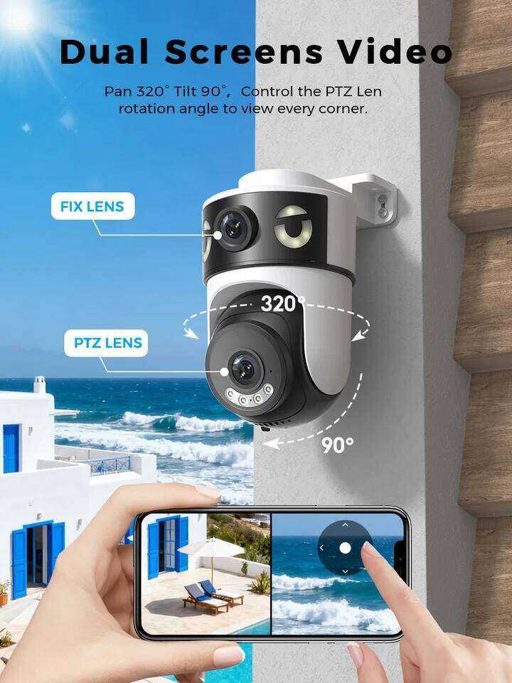 OKAM PRO APP Dual-Lens 5G Wi-Fi IP HD 10MP PTZ Color Night Vision Two-Way Intercom Motion Tracking AI Smart Camera 26W0306