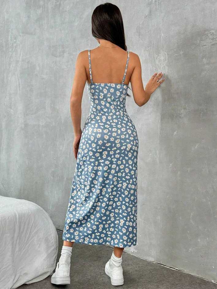 Fall 2025 Long Dress Strapless Wrap Chest High Slit Daisy Leopard Print Wrap around Skirt Maxi Dress X260306