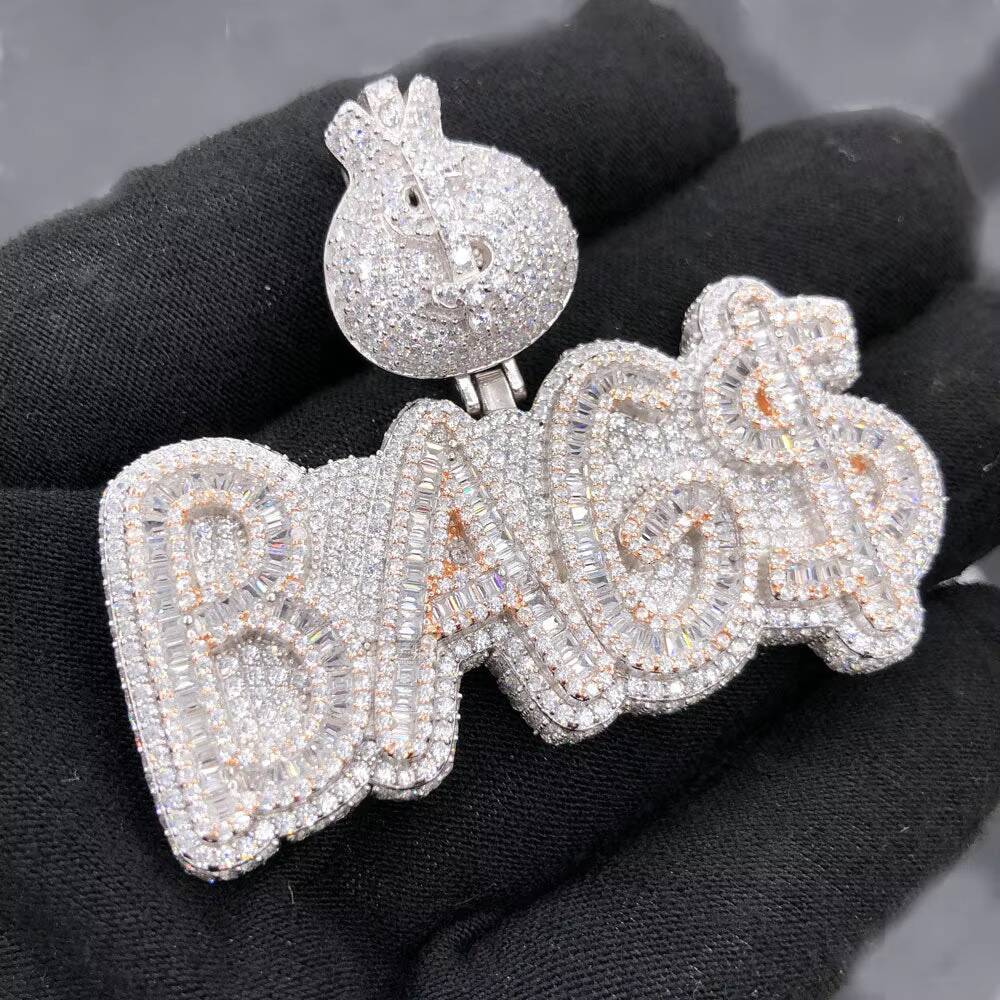 Promotion Iced Out Bling Silver Gold Colors Hip Hop Jewelry Micro Pave vvs moissanite Letter Dollar Money Bag Mens Pendant