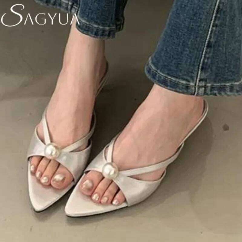 High Heels Slippers Women Bead Pointed Sandals Shoes Summer 2025 Trend Sexy Open Toe Woman Brand Designer Sandalias Pumps