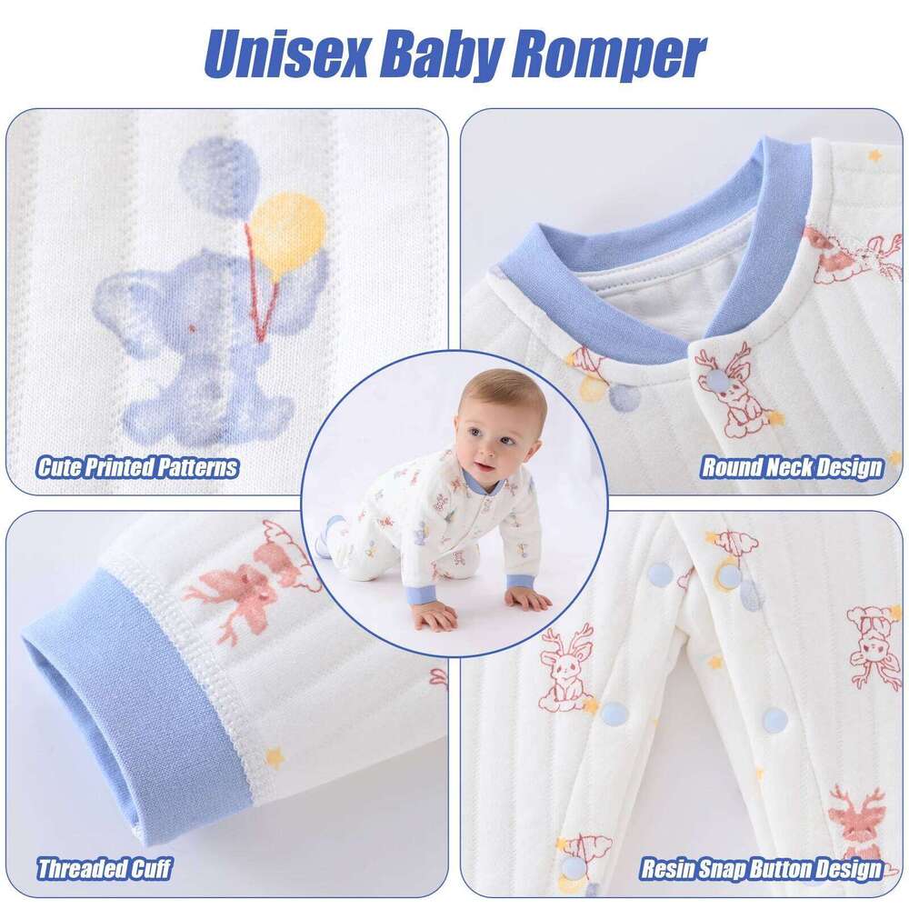 Baby Jumpsuit Clothes Winter Thickening 100% Cotton Boys Girls Cute Printed Bear Romper Infant Onesie Spring Trend 1-3-6-9-12M Z260306