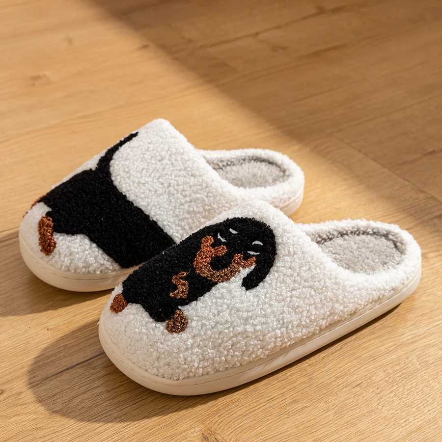Slippers Classic Dachshund Embroidered Pattern House Womens Winter Indoor Soft Sole Warm Comfy Leisure Bedroom Home Shoes S260305