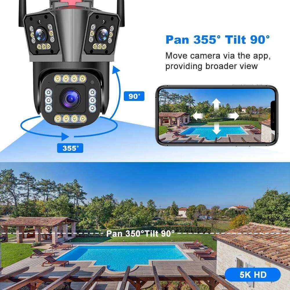 5K 12MP WiFi IP Camera Three-Lens Home Security Protection 10X Zoom Surveillance Motion Detection Smart CCTV Video Cam 26W0306