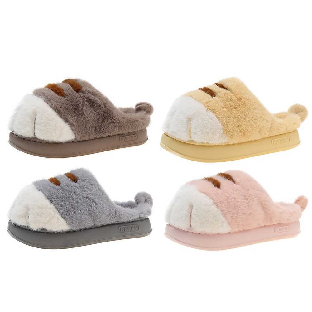 3D Cat Paw Plush Slippers Flat Thermal Slippers Comfortable Fluffy Home Slippers Anti Slip Cute Paw Slippers for Indoor Bedroom S260305