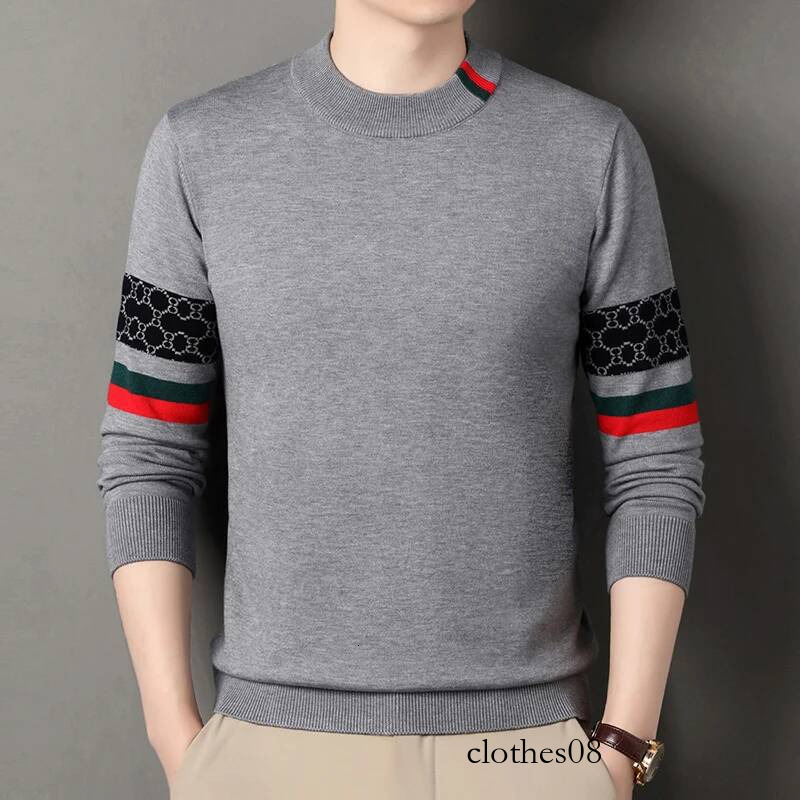 High end brand knitted sweater men's autumn winter trend European casual letter jacquard design round neck pullover