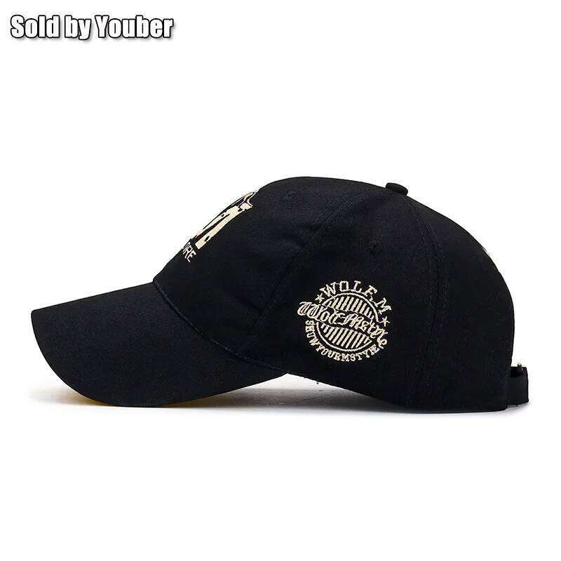 M letter Wolf Totem Embroidery Cotton Adjustable Hard Top Baseball Cap Sun Hat Trucker Caps Dad Hats Y260304