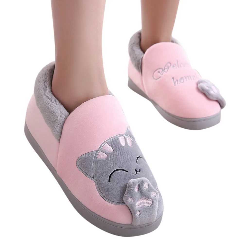 Women Winter Home Slippers Cartoon Cat Non-Slip Warm Indoors Bedroom Floor Shoes Zapatos Mujer 2024 Tendencia S260305