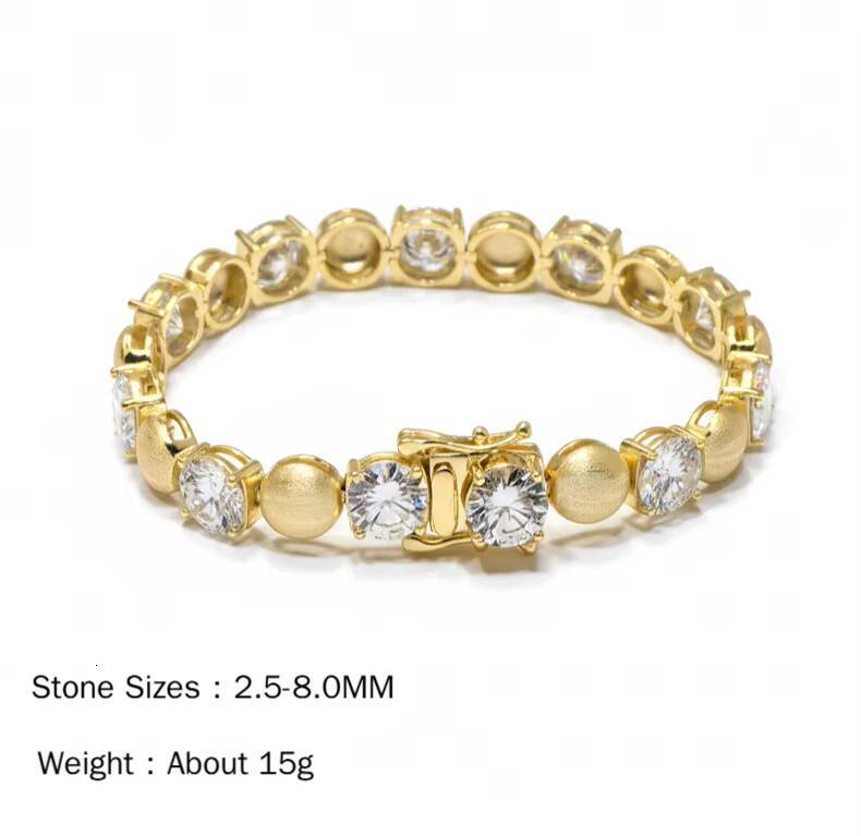 Multiple sizes Round Cut 25MM-8MM VVS Moissanite Tennis Bracelet S925 Sterling Silver Gold Plated Hand Chain Jewelry for Women