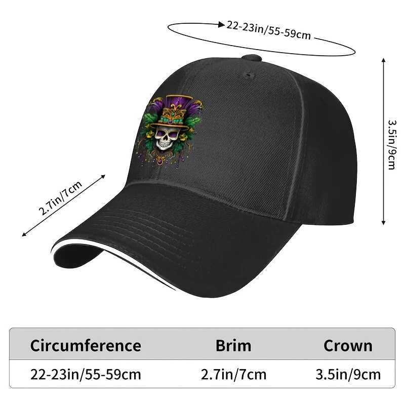 Mardi Gras Skull Top Hat Baseball Cap Polyester Casual Unisex Adult Adjustable Hat S260306