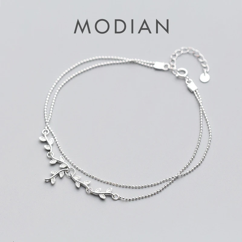 Modian Fashion Sterling Silver 925 Plant Anklet for Women Tree Branch Leaves Tiny Ball Simple Anklet Fine Jewelry 260304