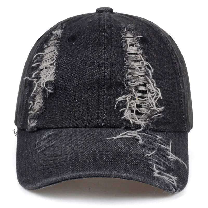 Holed Baseball Vintage Washed Distressed Cap Fashion Sports Denim Hats Plain women Men Dad Caps Y260304