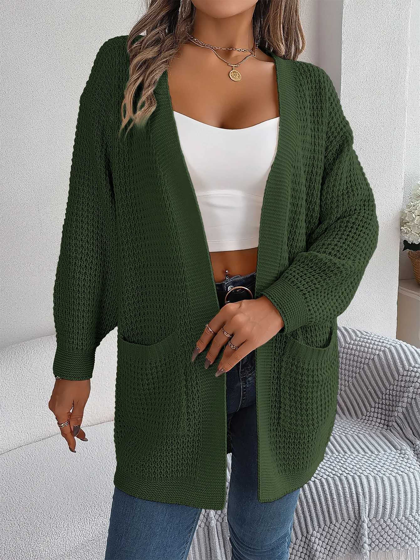 Womens Solid Pocket Long Sleeve Cardigan Sweater - Casual Loungewear for Fall Winter Vacation M260306