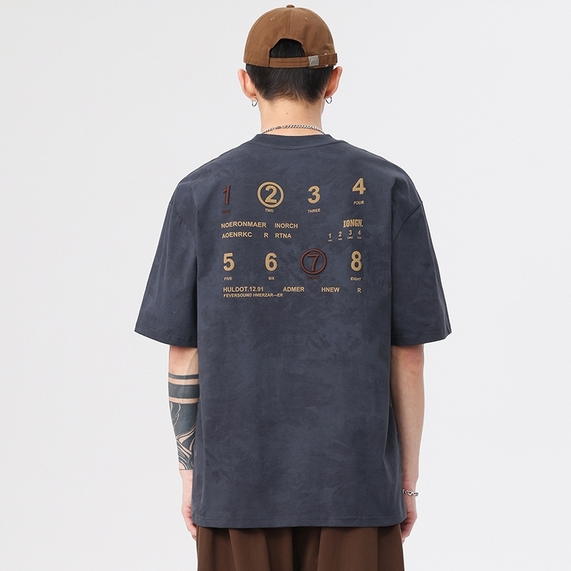 Men's short-sleeved T-shirt with letter print summer trendy brand plus size American style loose-fitting short sleeves, men's embroidered T-