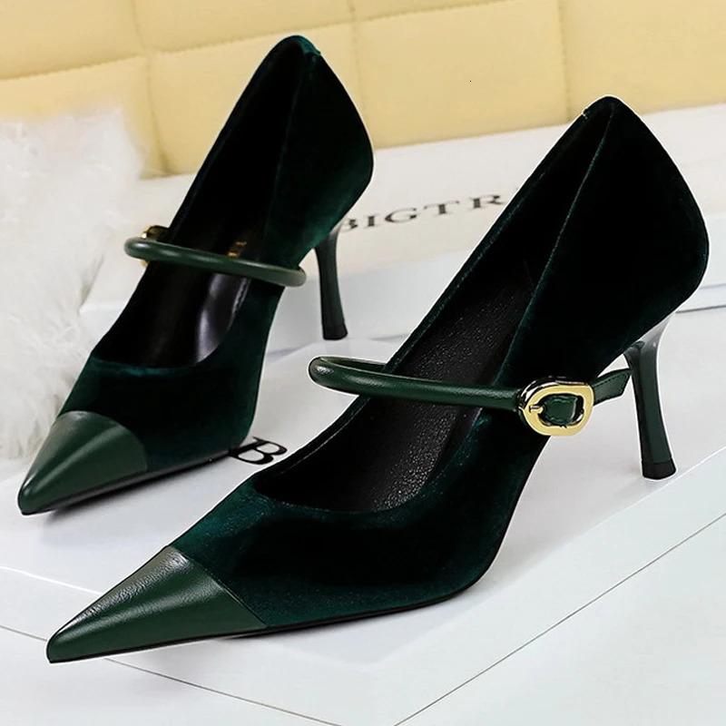 BIGTREE Shoes Buckle Women Pumps Pointed Shoes High Heels Suede Stilettos Heels 7cm 10cm Ladies Shoes Large Size 43 260306
