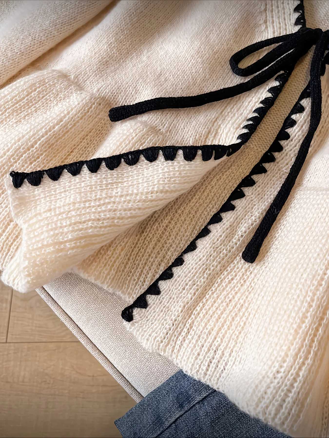 European American womens autumn and winter knitted cardigan lace-up sweater coat solid color loose long-sleeved top jacket M260306