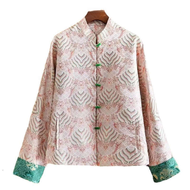 Mardi Hefxessdr Contrast Embroidery Jacquard Stand-up Collar Loose Single-breasted Spring style shirt women's clothing