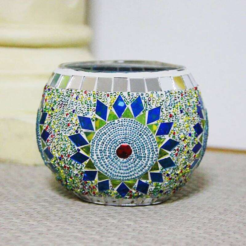 Mediterranean colorful style ornament confession prop European mosaic glass candle holder cup home decorative vase XJ260305