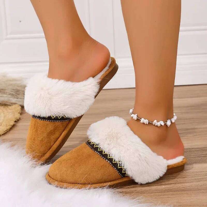 Winter 2025 new warm for women fluffy suede home slippers comfortable indoor anti slip outdoor cotton shoes