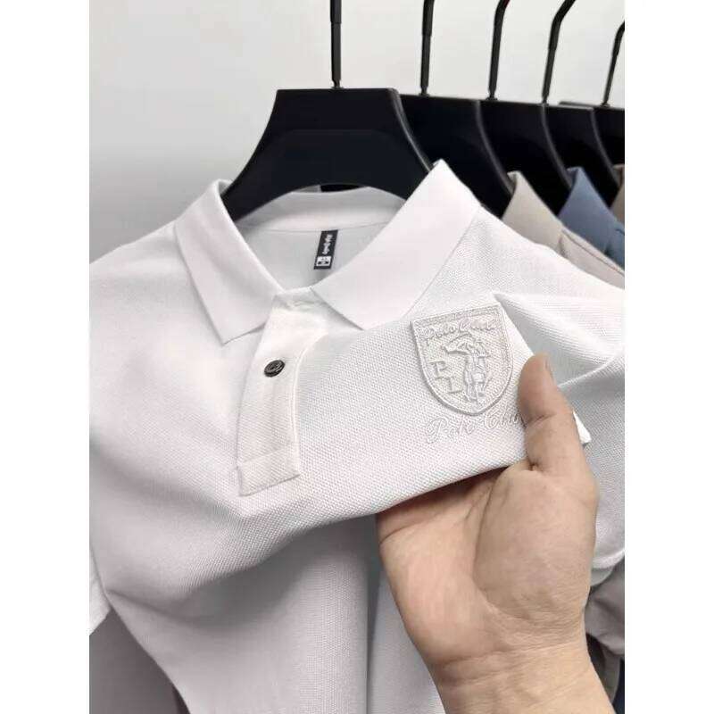 100% Pure Cotton High-End Polo Shirt Men's New Summer Short Sleeved Heavy Embroidery Lapel T-Shirt Loose Casual Top