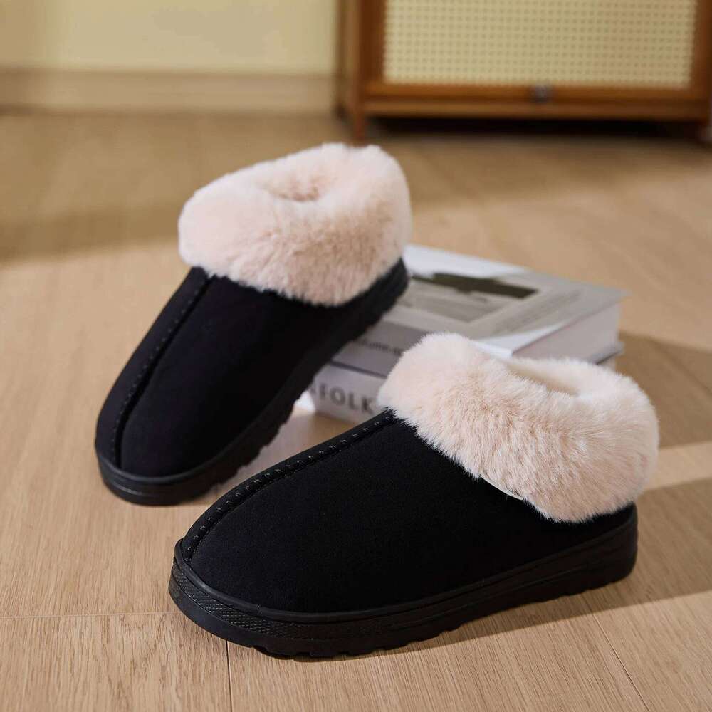 Litfun Winter Fluffy Slippers Warm Plush Indoor Home Flat Slides Outdoor Antiskid Faux Fur Collar Fuzzy Men Cotton Shoes