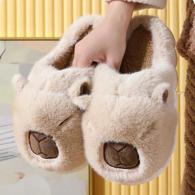 Cute Capybara Cotton Slippers Women Autumn Winter Indoor Soft Sole Warm Fur Slides Woman Comfort Non Slip Home Slippers Female S260305