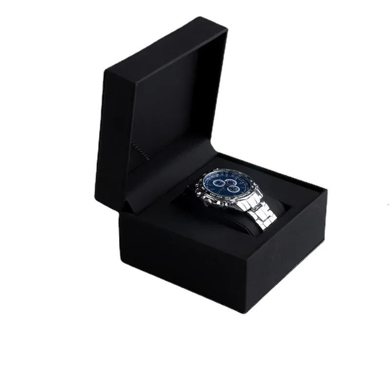 Black Matte PU Leather Square Clamshell Watch Storage Box Provide Free Print Service Personalized Customization Gift 260304