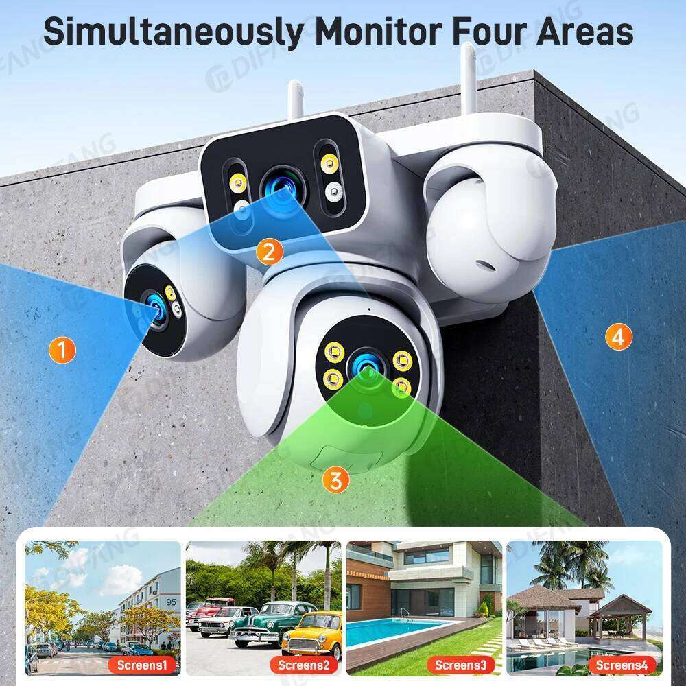 RDV DIFANG 20MP CCTV Len 4 Screen WiFi 360 IP Camera 12X Zoom Auto Track Home Security Cam Waterproof Surveillance Outdoor 10K 4G 26W0306