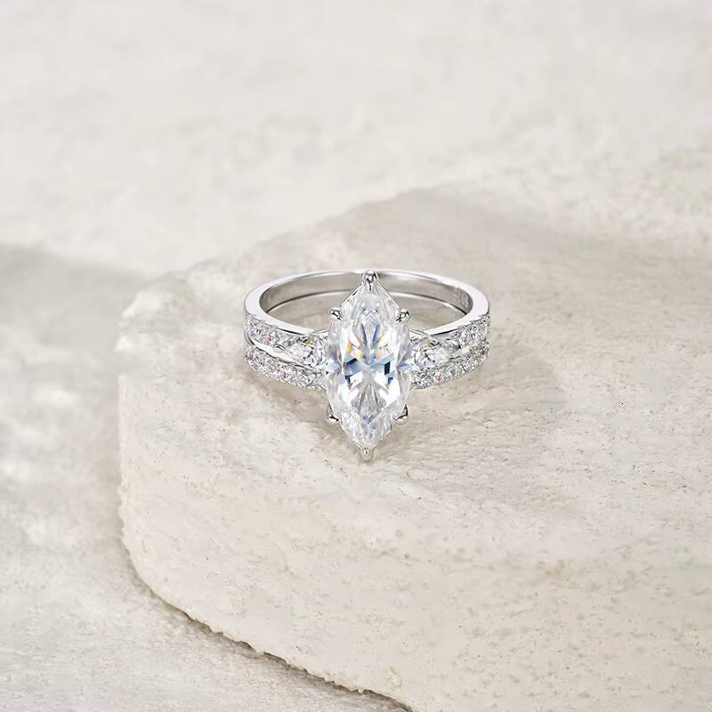 New Design Popular Luxury Moissanite Jewelry 925 Sterling Silver Twin Ring Marquise 714 3 Exquisite Ring